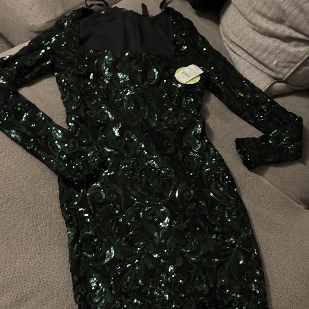 Windsor Dark Green Sequin Long Sleeve Dress